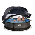 EXIT Black Wood pool ø300x76cm med filterpump och tak och solsegel - svart