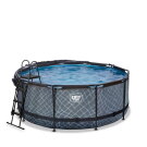 EXIT Stone pool &oslash;360x122cm med sandfilterpump och tak - gr&aring;