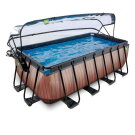 EXIT Wood pool 400x200x122cm med sandfilterpump och tak och v&auml;rmepump - brun