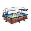 EXIT Wood pool 300x200x65cm med filterpump och tak - brun