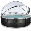 EXIT Black Leather pool &oslash;488x122cm med sandfilterpump och tak och v&auml;rmepump - svart