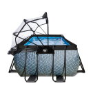 EXIT Stone pool 400x200x100cm med sandfilterpump och tak - grå