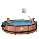 EXIT Wood pool &oslash;360x76cm med filterpump och tak och solsegel - brun
