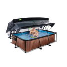 EXIT Wood pool 220x150x65cm med filterpump och tak och solsegel - brun