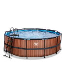 EXIT Wood pool ø427x122cm med filterpump - brun