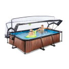 EXIT Wood pool 300x200x65cm med filterpump och tak - brun