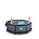 EXIT Stone pool ø244x76cm med filterpump och tak - grå