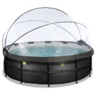 EXIT Black Leather pool &oslash;450x122cm med sandfilterpump och tak och v&auml;rmepump - svart