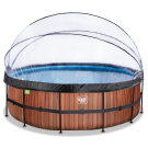 EXIT Wood pool ø450x122cm med sandfilterpump och tak - brun