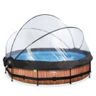 EXIT Wood pool &oslash;360x76cm med filterpump och tak och solsegel - brun