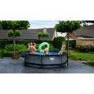 EXIT Stone pool ø300x76cm med filterpump och tak - grå