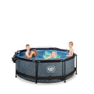EXIT Stone pool ø244x76cm med filterpump och tak - grå