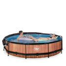 EXIT Wood pool ø360x76cm med filterpump och solsegel - brun