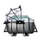EXIT Black Leather pool 540x250x122cm med sandfilterpump och tak och värmepump - svart