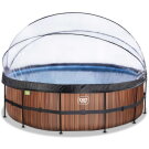 EXIT Wood pool &oslash;488x122cm med sandfilterpump och tak - brun