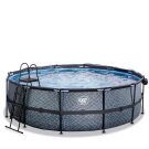 EXIT Stone pool ø450x122cm med sandfilterpump och tak och värmepump - grå