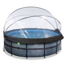 EXIT Stone pool ø427x122cm med sandfilterpump och tak - grå