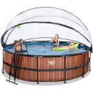 EXIT Wood pool ø488x122cm med sandfilterpump och tak - brun