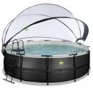 EXIT Black Leather pool &oslash;450x122cm med sandfilterpump och tak - svart