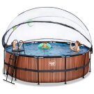EXIT Wood pool ø450x122cm med sandfilterpump och tak - brun