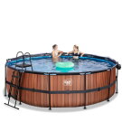 EXIT Wood pool &oslash;450x122cm med sandfilterpump och tak - brun