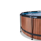 EXIT Wood pool ø360x122cm med sandfilterpump och tak och värmepump - brun