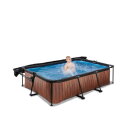 EXIT Wood pool 220x150x65cm med filterpump och solsegel - brun