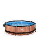 EXIT Wood pool ø300x76cm med filterpump och tak och solsegel - brun