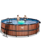 EXIT Wood pool ø488x122cm med sandfilterpump och tak - brun