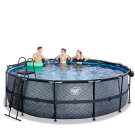 EXIT Stone pool ø450x122cm med sandfilterpump och tak och värmepump - grå