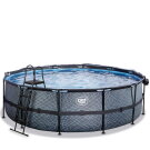 EXIT Stone pool &oslash;488x122cm med sandfilterpump och tak och v&auml;rmepump - gr&aring;