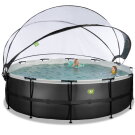 EXIT Black Leather pool ø488x122cm med sandfilterpump och tak - svart