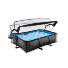 EXIT Black Wood pool 220x150x65cm med filterpump och tak - svart