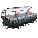 EXIT Black Leather pool 540x250x122cm med sandfilterpump och tak och värmepump - svart