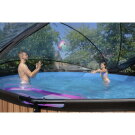 EXIT Wood pool ø450x122cm med sandfilterpump och tak och värmepump - brun