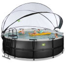 EXIT Black Leather pool &oslash;450x122cm med sandfilterpump och tak och v&auml;rmepump - svart