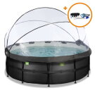EXIT Black Leather pool ø427x122cm med sandfilterpump och tak och tillbehörsset - svart
