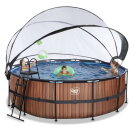 EXIT Wood pool ø427x122cm med sandfilterpump och tak - brun