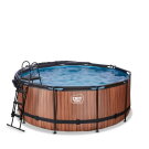 EXIT Wood pool ø360x122cm med sandfilterpump och tak - brun