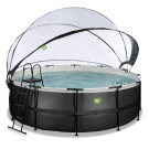 EXIT Black Leather pool ø427x122cm med sandfilterpump och tak och värmepump - svart