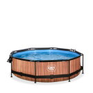 EXIT Wood pool ø300x76cm med filterpump och tak - brun