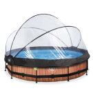 EXIT Wood pool &oslash;360x76cm med filterpump och tak - brun