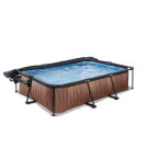 EXIT Wood pool 300x200x65cm med filterpump och tak och solsegel - brun