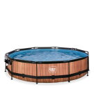 EXIT Wood pool ø360x76cm med filterpump och tak - brun