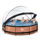 EXIT Wood pool &oslash;360x76cm med filterpump och tak - brun