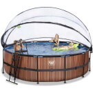 EXIT Wood pool ø488x122cm med sandfilterpump och tak och värmepump - brun
