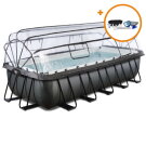 EXIT Black Leather pool 540x250x122cm med sandfilterpump och tak och tillbehörsset - svart