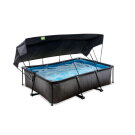 EXIT Black Wood pool 220x150x65cm med filterpump och solsegel - svart