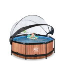 EXIT Wood pool ø244x76cm med filterpump och tak - brun