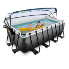 EXIT Black Leather pool 400x200x122cm med sandfilterpump och tak och tillbehörsset - svart